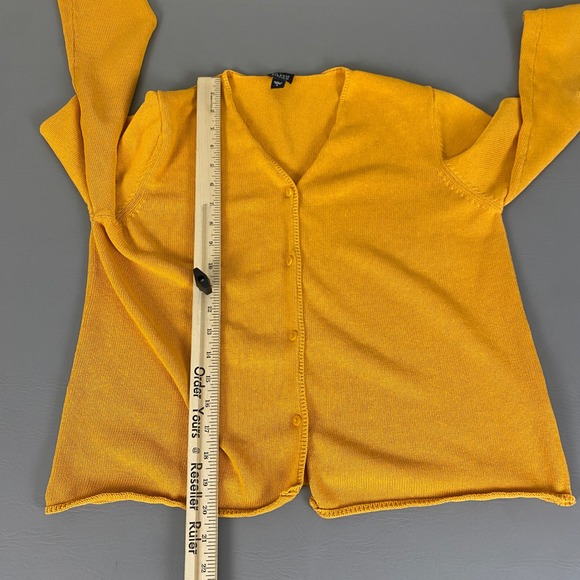 Eileen Fisher Cardigan Sweater Women's Large Yellow Cotton Button Front *Flaw - Picture 9 of 14